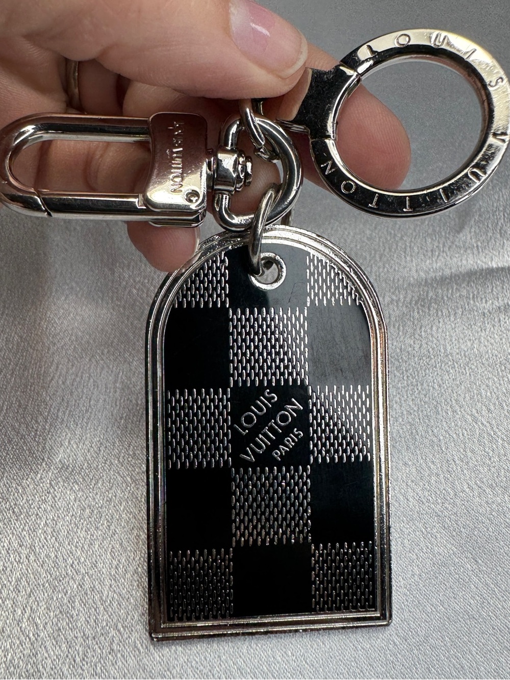 Louis Vuitton Damier Porte-Clés Silver & Black 2 Sided Metal Bag Charm / Keyring